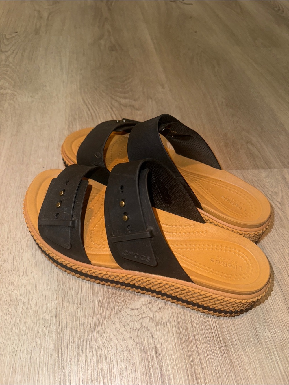 LiteRide by Crocs Black Brooklyn Buckle Low Wedge Sandals